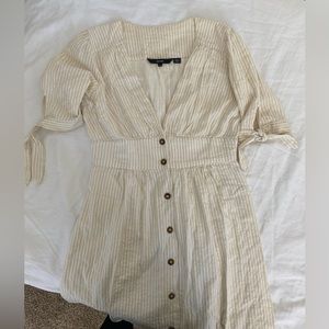 Vera Moda striped midi dress size medium beige cream button front